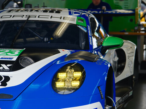 Garage Action behind the scenes at the IMSA Rolex 24 hours at Daytona as the teams prepare for the gruelling 24 hour race.  Cars can be seen in various stages of preparation just before the start