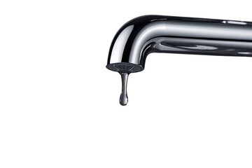 Water tap with a single droplet dripping, representing water waste, conservation, and plumbing issues
