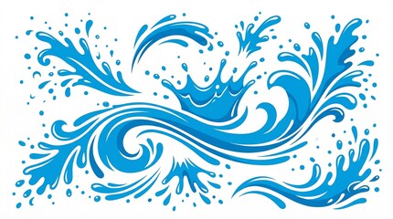 Fototapeta premium Blue Water Splash and Swirl Wave Design Element Set Isolated on White Background Vector Illustration