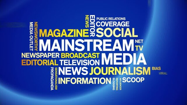 Mainstream Media animated word cloud-text design animation tag kinetic typography seamless loop.