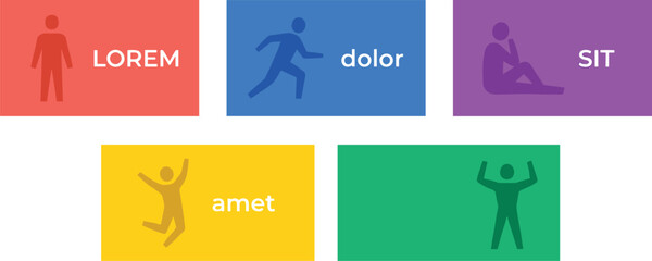 Fototapeta premium Vibrant stick figure pictograms illustrating a spectrum of human actions and emotions, ideal for modern digital interface elements and diverse graphic design projects