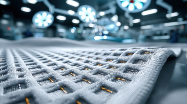 High-Tech Smart Fabric with Embedded Sensors in Surgical Setting generated by AI