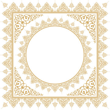 Illustration of golden islamic pattern frame with circular center