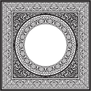 Illustration of decorative square frame with circular ornamental pattern