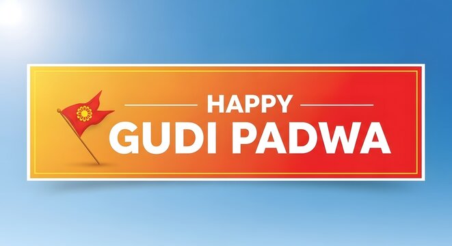 Festive Gudi Padwa Greeting Banner On Blue Background