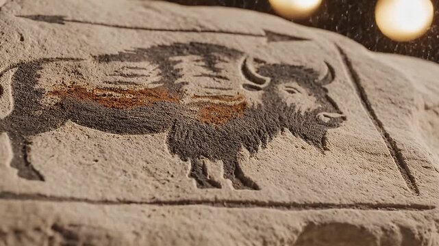 Ancient Stone Carving of Wild Boar.