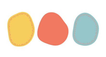 Fototapeta premium Three Abstract Organic Shapes in Yellow, Coral, and Blue with Decorative Borders