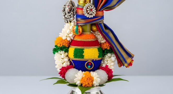 Colorful Gudi Padwa Festival Setup On White Background