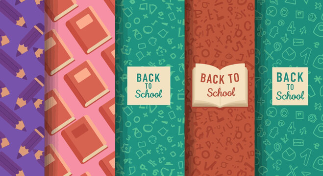 Back to School Book Covers with Pencils, Books, and School Supplies Pattern