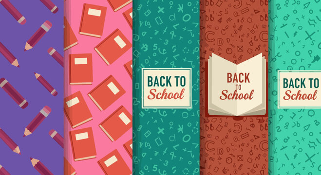 Back to School Banners: Pencils, Books, Numbers & Letters Patterns