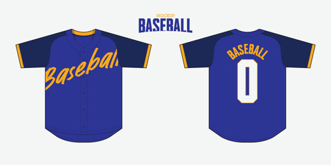 Naklejka premium Minimal full button baseball jersey mockup template design. Editable stroke and easy to replace pattern. Front view, back view baseball uniform design. Vector Illustration