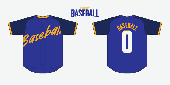Minimal full button baseball jersey mockup template design. Editable stroke and easy to replace pattern. Front view, back view baseball uniform design. Vector Illustration