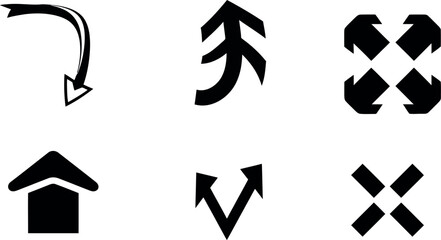 Collection of directional and symbolic arrows on a white background
