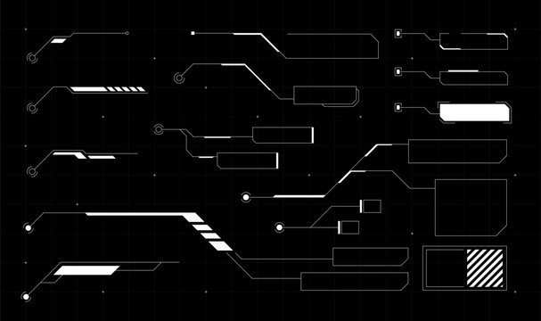 HUD Futuristic set vector elements virtual user interface. Tech callout titles and text box frames.