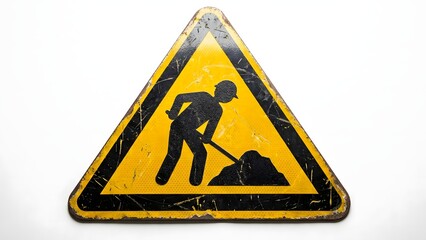 Under Construction Warning Sign - Yellow Triangle with Worker Silhouette.