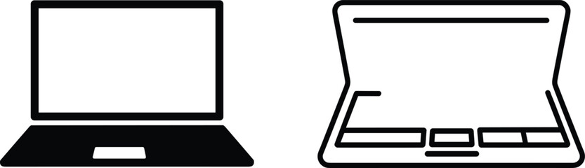 Laptop computer outline icons set modern notebook device technology line art vector illustration isolated for UI web app design