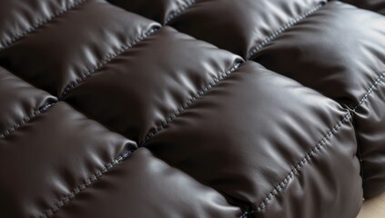 Fototapeta premium Close up of stitched brown quilted leather texture with soft lighting quilting