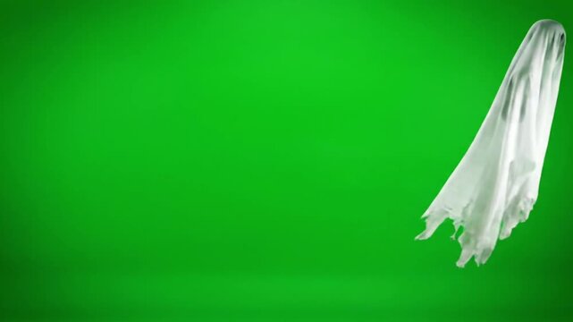 White Ghost Sheet in Isolated Floating Position with Soft Studio Lighting on Green Screen Background for Halloween Decoration