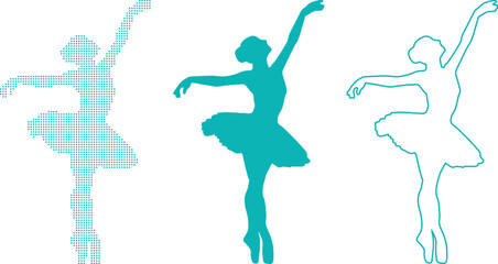 Ballerina silhouette in three styles on white background dancer ballet © Iqbal