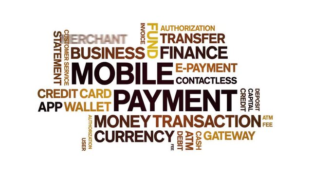 Mobile Payment animated word cloud-text design animation tag kinetic typography seamless loop.