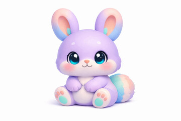Obraz premium Cute Pastel Baby Bunny 3D Cartoon Mascot Isolated on White