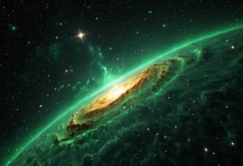 Obraz premium Emerald green gas clouds and stars swirling in outer space