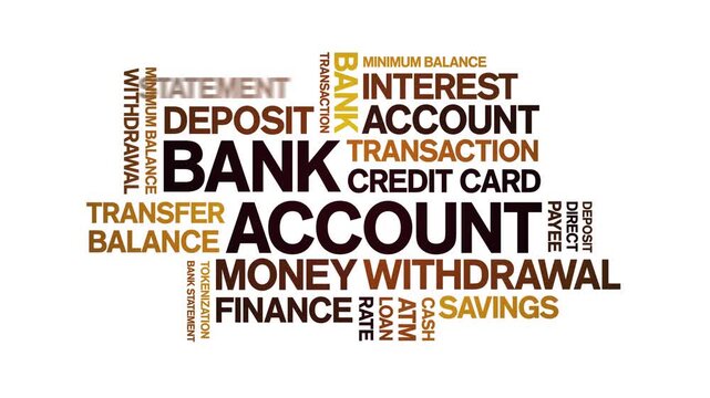 Bank Account animated word cloud-text design animation tag kinetic typography seamless loop.
