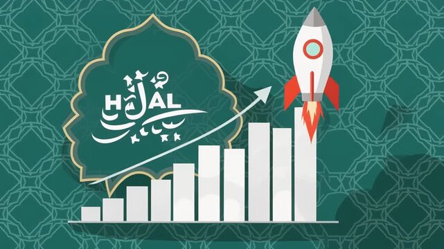 Hijal Arabic goal setting illustration with rocket and bar chart