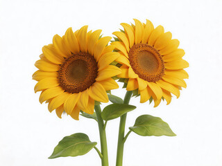 Obraz premium Two Yellow Sunflowers with Green Stems