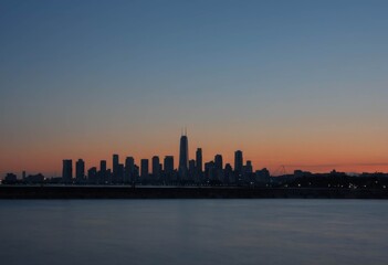 Fototapeta premium Silhouette of City Skyline with Water Reflection