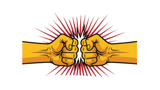 Two strong hands come together in a fist bump gesture with glowing rays to represent mutual respect, agreement, partnership, and celebration.