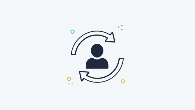 Profile icon of a person within a circular arrow loop representing a continuous cycle of feedback, updates, and personal development processes.
