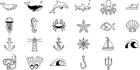 Collection of Simple Black Sea Icons. © MD riazul