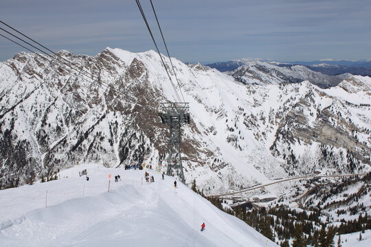 Hidden Peak mountain view at Snowbird Resort Utah winter alpine landscape