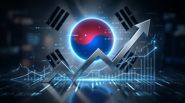South Korea market trend growing arrow upward financial graph technology digital background economy business growth stock exchange uptrend analysis investment data chart