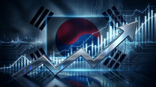 South Korea market trend growing arrow upward financial graph technology digital background economy business growth stock exchange uptrend analysis investment data chart