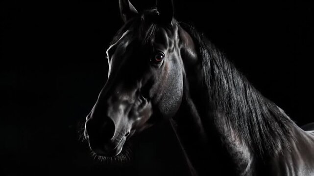 Black Horse Profile Dramatic Low Key Dark Fur Equestrian Portrait for Equine Advertising