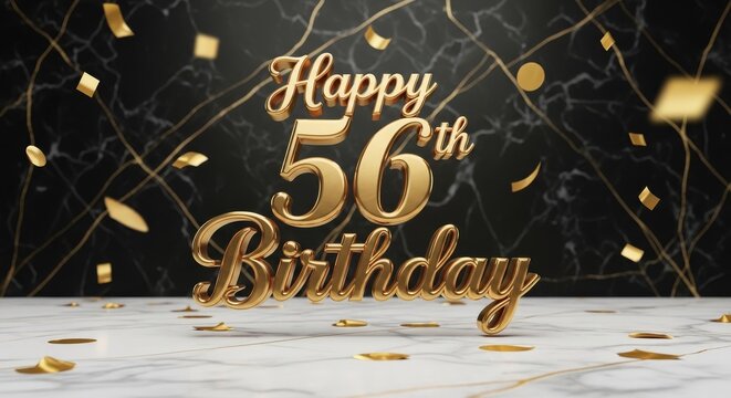 Happy 56th Birthday Luxurious 3D Gold Typography Greeting Card, Elegant Celebration Banner