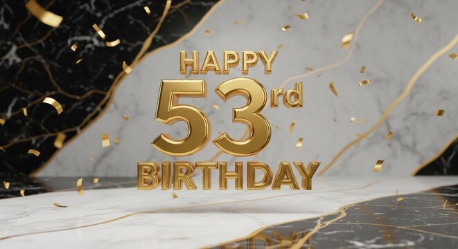 Happy 53rd Birthday Luxurious 3D Gold Typography Greeting Card, Elegant Celebration Banner
