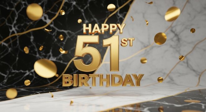 Happy 51st Birthday Luxurious 3D Gold Typography Greeting Card, Elegant Celebration Banner