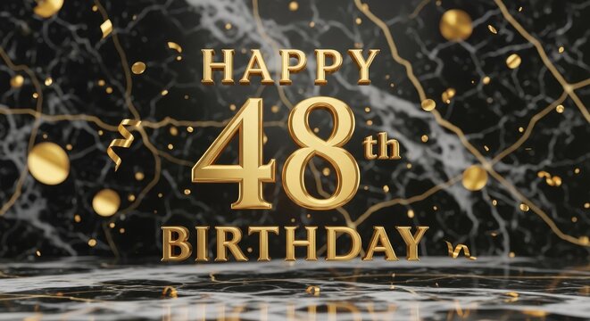 Happy 48th Birthday Luxurious 3D Gold Typography Greeting Card, Elegant Celebration Banner