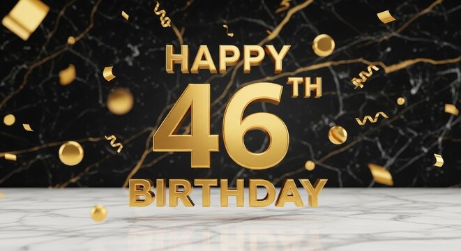 Happy 46th Birthday Luxurious 3D Gold Typography Greeting Card, Elegant Celebration Banner