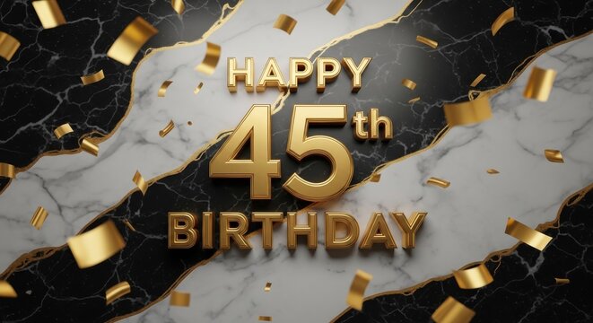 Happy 45th Birthday Luxurious 3D Gold Typography Greeting Card, Elegant Celebration Banner