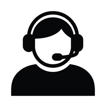 Vector icon of a person wearing headphones with a microphone for communication