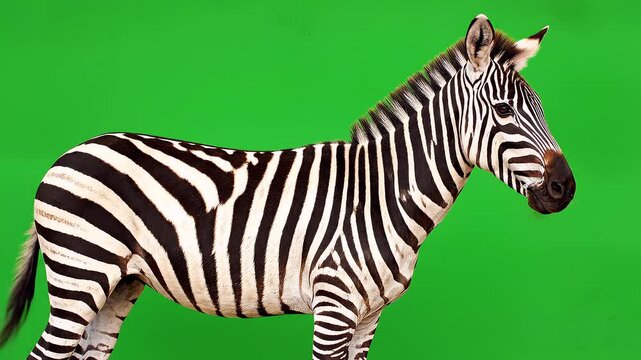 Zebra on Green Screen Background.