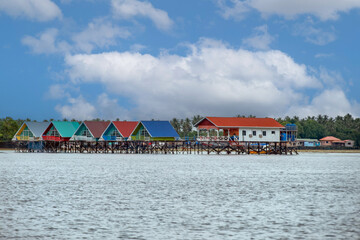 Naklejka premium Homes on the Water in the Tawau Area of Sabah, Malaysia, Borneo