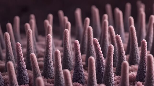 Microscopic View of Intestinal Villi Surface Showing Fingerlike Projections for Nutrient Absorption in Digestive System Biology