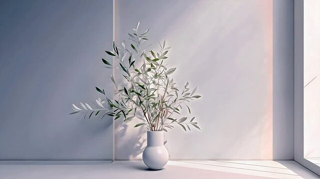 Digital white minimalist plant light and shadow scene  background