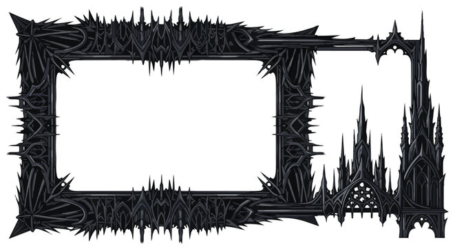 Gothic Ornate Frame with Spiky Dark Architectural Elements and Castle Turrets