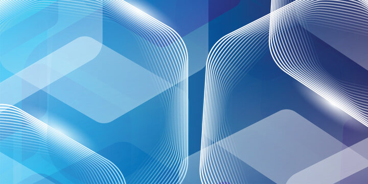 Blue abstract overlapping rounded rectangle lines, modern geometric technology background for corporate banner or web header